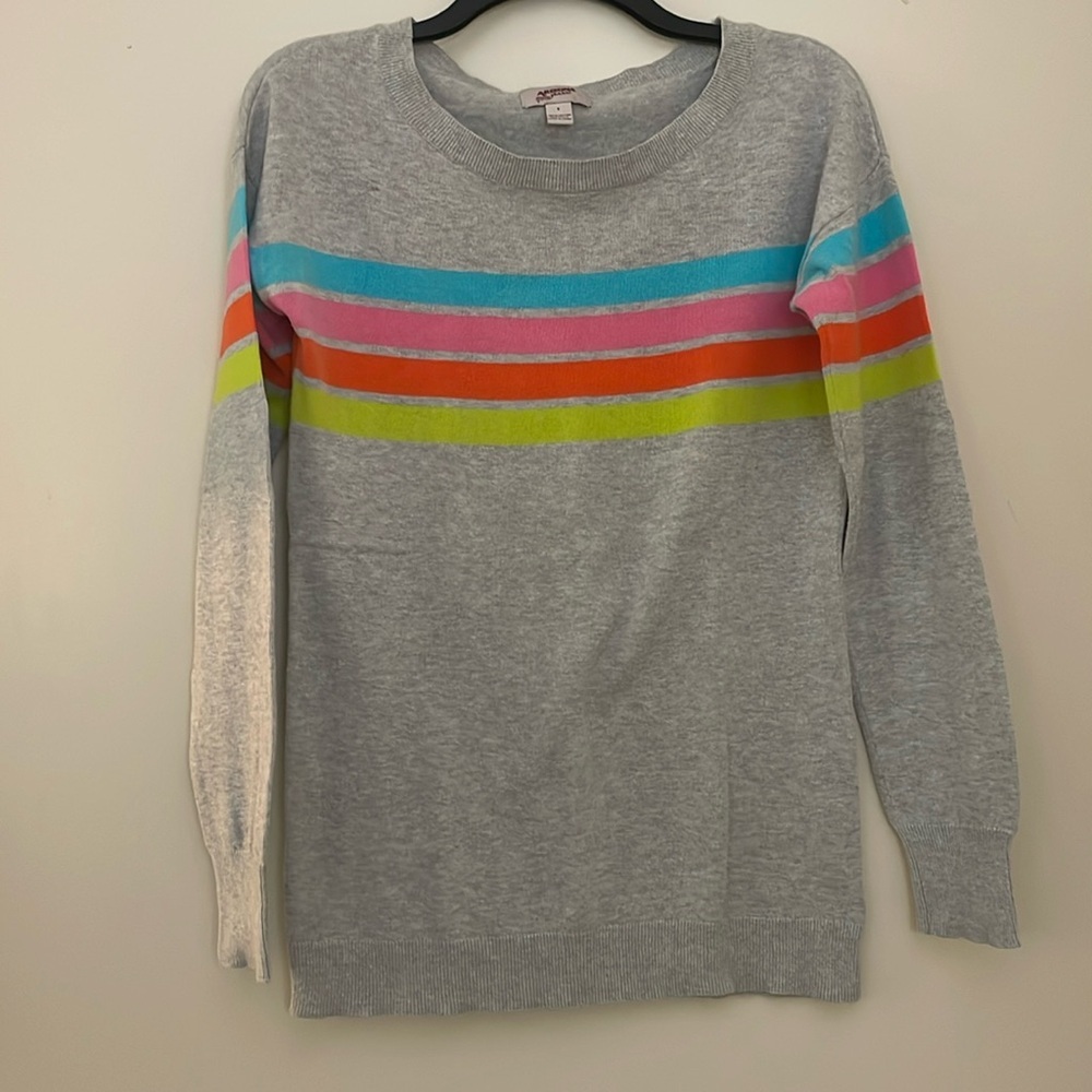 3 for $25! Arizona Jean Company grey striped cotton drop sleeve sweater, small
